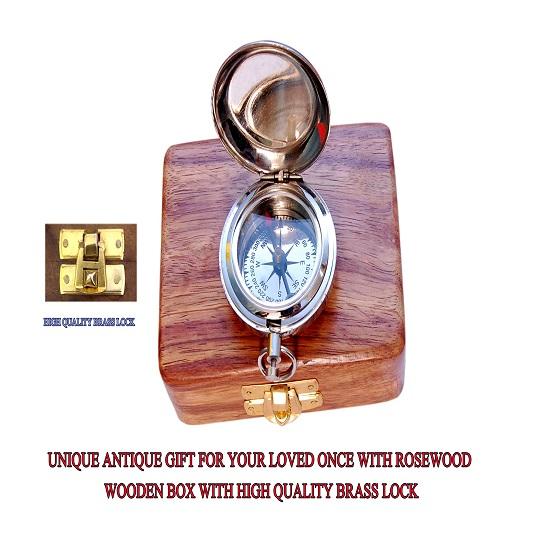 Marine Sundial with Wooden Case and Chain, Steampunk Accessory