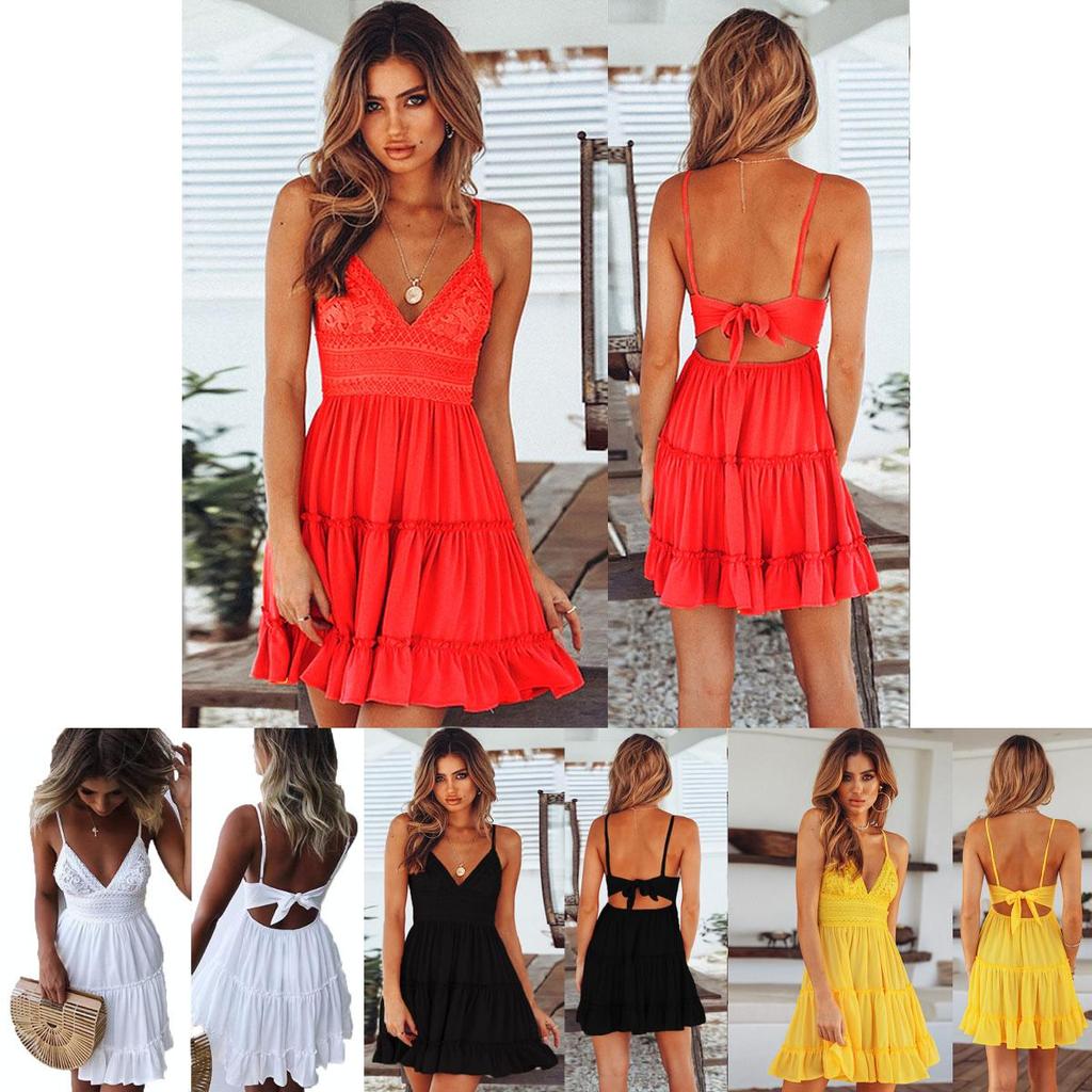 Stylish Women Summer Boho Short Mini Dress For Evening Cocktail And Beach Parties
