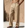 Mens Cotton Linen Loose Fit Pants With Drawstring Waist Breathable Lightweight Beach Vacation Trousers