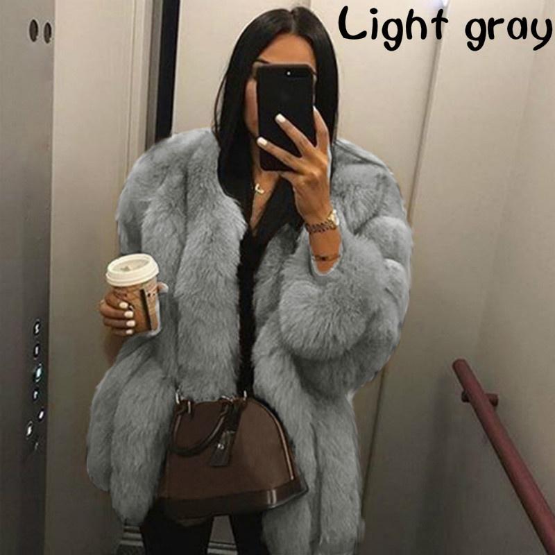 Moda inverno mulheres manga longa outwear pele de raposa quente cor sólida casaco grosso