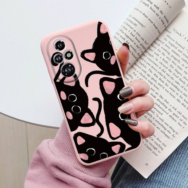 Cartoon Case For Honor 50 70 X7 X7A X7b 90 Lite 90 Smart 400 200 Pro 200 Lite Cute Black Cat Cover Soft Back Shell for Honor 400