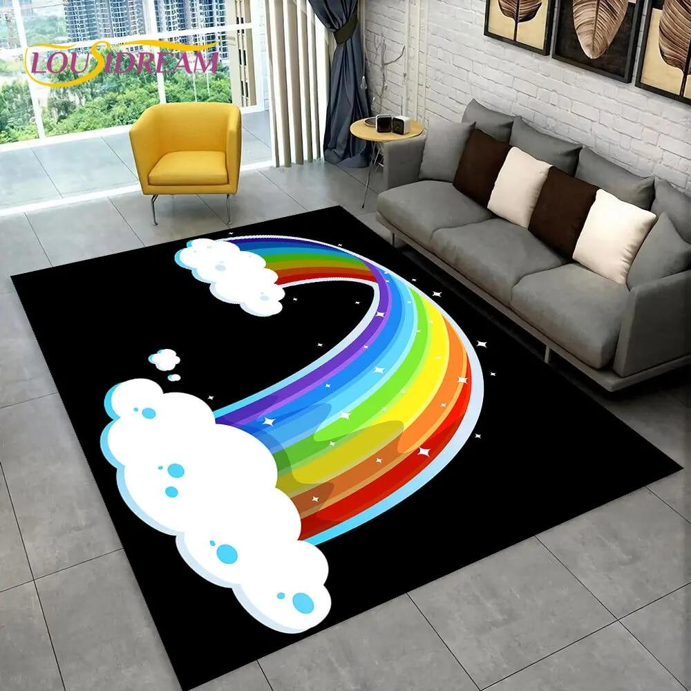 Illusion Regnbue Kromatisk Farge Områdeteppe, Teppe for Hjem Stue Soverom Sofa Dørmatte Dekor, barn Sklisikker Gulvmatte 3D