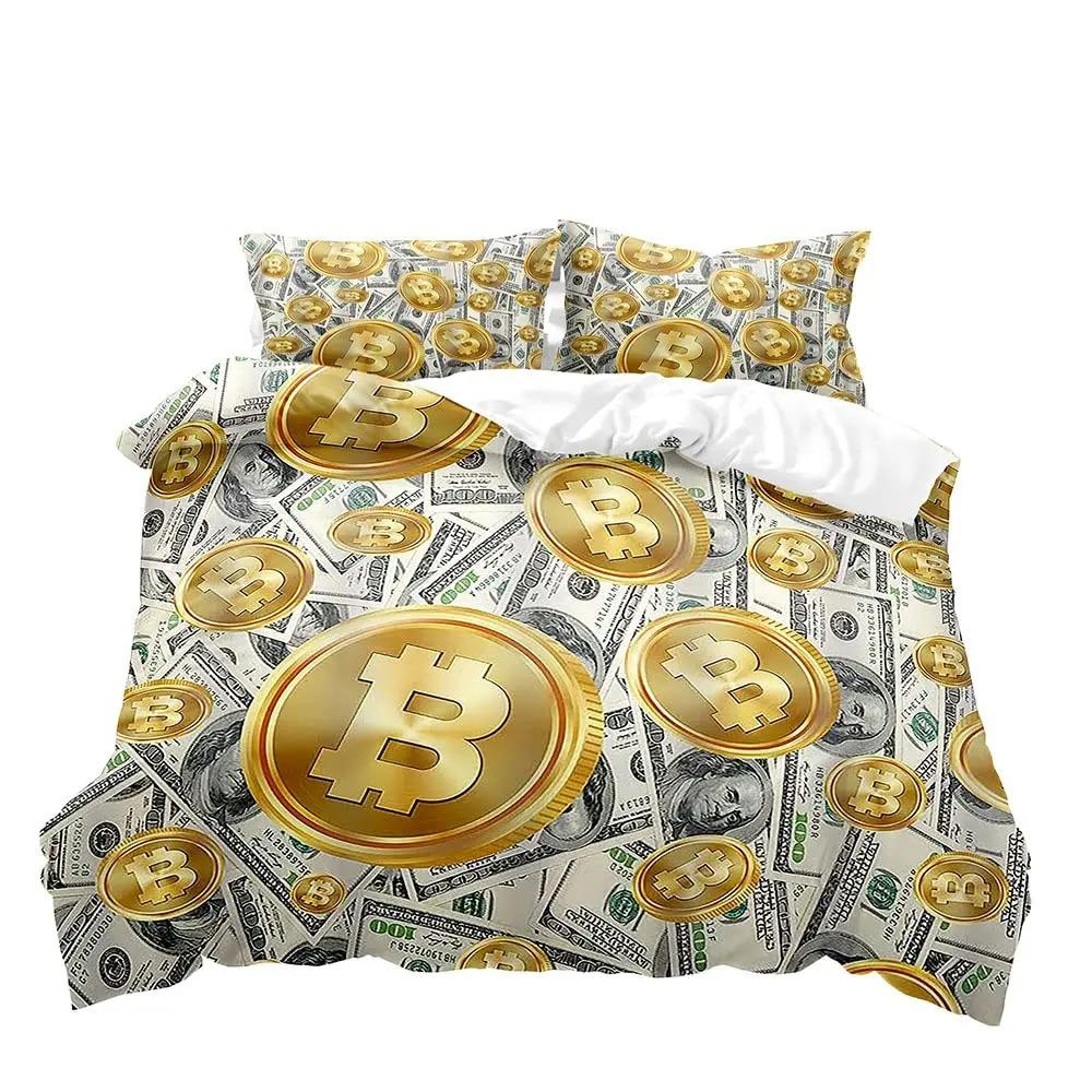 Luxuriöser Geld-Bettbezug, Schwarzes Bettwäsche-Set, Dollar-Schein-Bettdeckenbezug, Schlafzimmerdeko für Männer, 2 Kissenbezüge 3 Teile