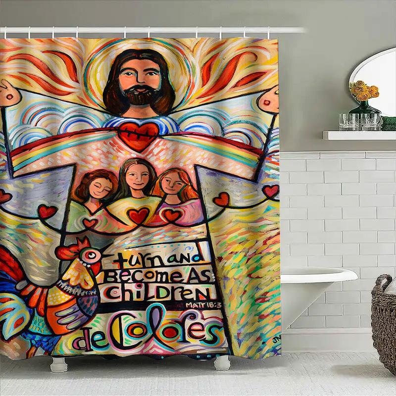 Bright Colorful Shower Curtain Decorative With Religious Symbolism Perfect For Bathroom Decoration (Mat 16:3)