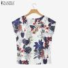 ZANZEA Women Casual Loose Round Neck Short Sleeve Print Blouse