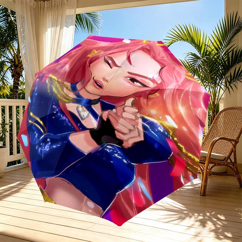 KPop Demon Hunters Print Automatic Open Close Umbrella, Portable Foldable Umbrella, for Outdoor Commute Camping Trip, Ideal Birthday Gift