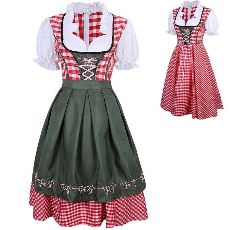 Elegant Women Oktoberfest Dress With Bavarian Dirndl Costume And Puff Sleeves