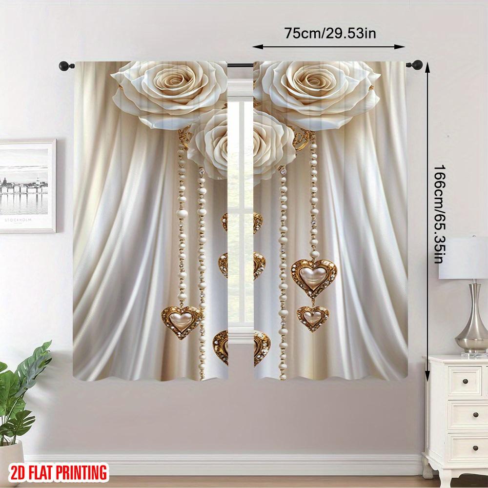 2 Pezzi Eleganti Tende Trasparenti Floreali – Stampa Cuore Rosa Crema e Oro per Soggiorno Camera da Letto Cucina