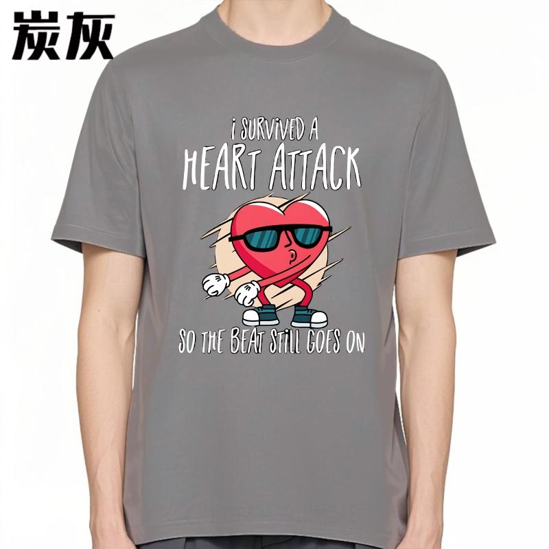 Cotton Summer Unisex tshirt I Survived A Heart Attack So The Beat Still Goes On Short Sleeve Cotton ONeck Top Tees