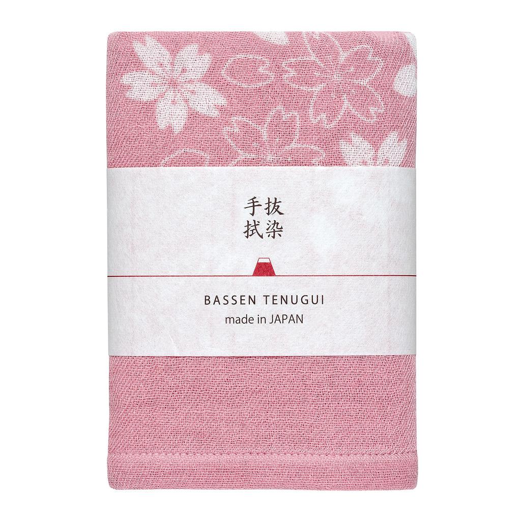 Toalha Imabari Contex Tenugui Estampado por Descarga e Cereja de Alta Cor (Flor de Salmão)