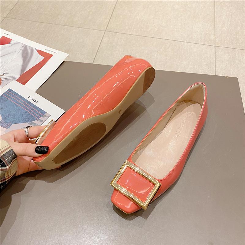 

2025 spring new rv patent leather square buckle single shoes flat heel square head shallow mouth women s shoes commuting 3315 40