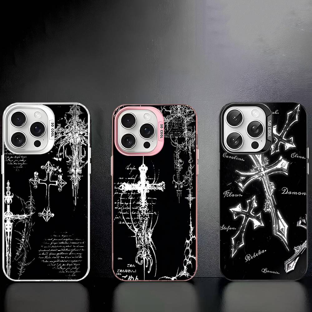Gothic Cyber Sigil Cross Colorful Phone Case For iPhone 17 16 15 14 13 12 11 Pro Max Plus Matte Cover