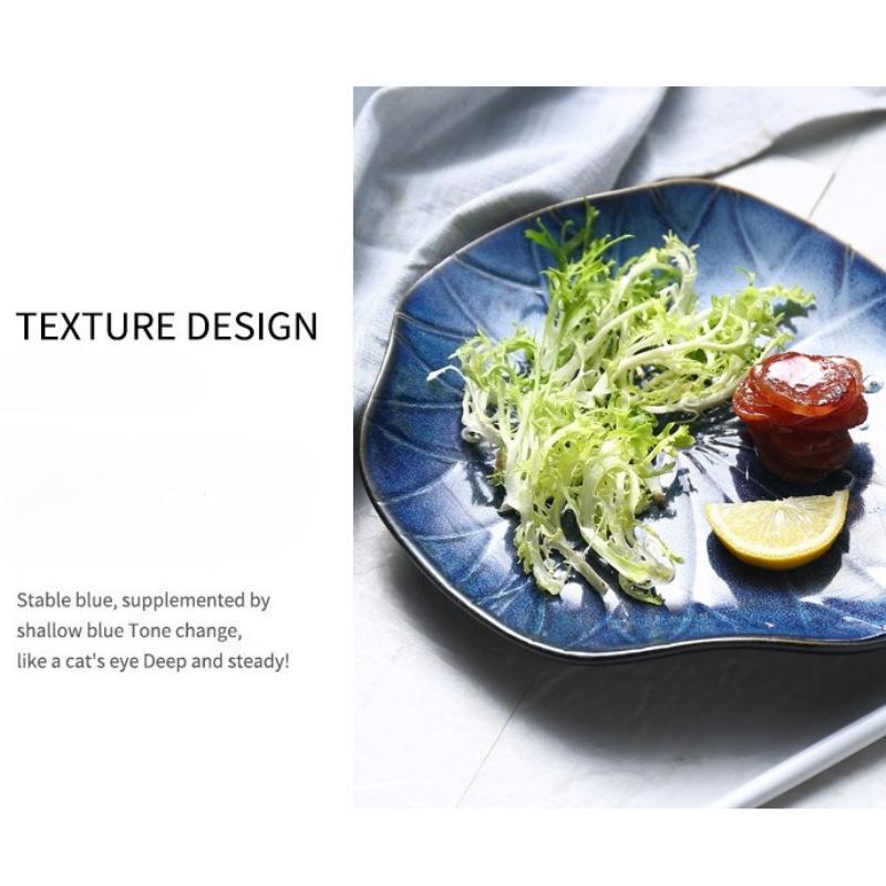 Plato Llano de Cerámica Raku de 8.5"-Diseño Japonés de Hoja de Loto, Bol para Ensalada Apto para Microondas, Vajilla Única Hecha a Mano para Cocina Casera