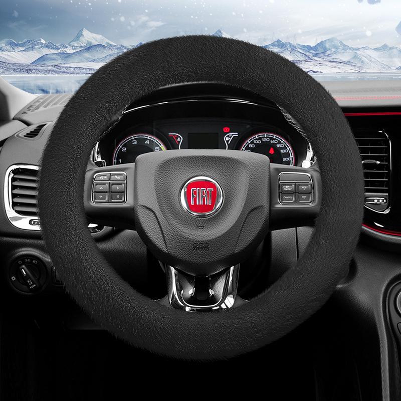 Suitable for Fiat Long Plush Steering Wheel Cover, Fashionable Autumn and Winter Warm Non-Slip Protective Cover, Suitable for Topolino 600 Hybrid