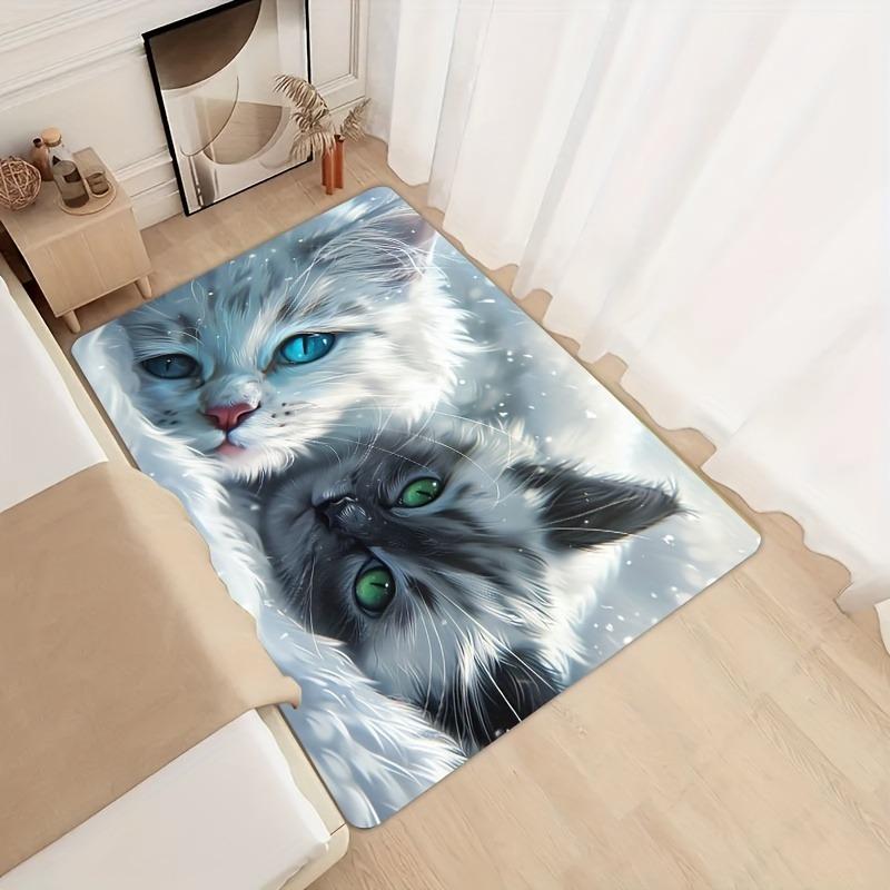 1PC HD Cute Kitten Pattern Door Mats Kitchen Rugs Non-Slip Pop Design Bathroom Rugs Bath Mat Carpet for Home Sink Laundry Decor