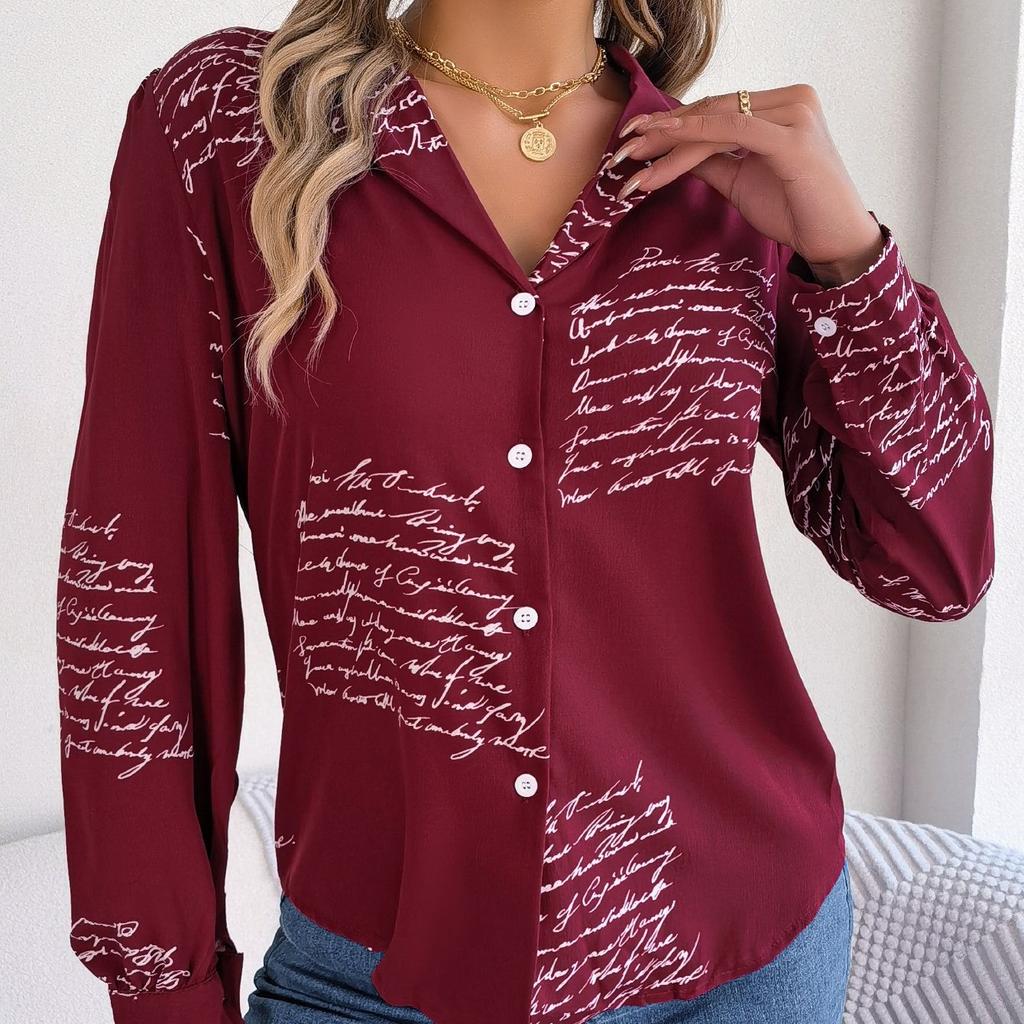 GMXIA Women's Fashion Casual Summer Suit Long Sleeve Collar Blouses & Alphabets Shirts