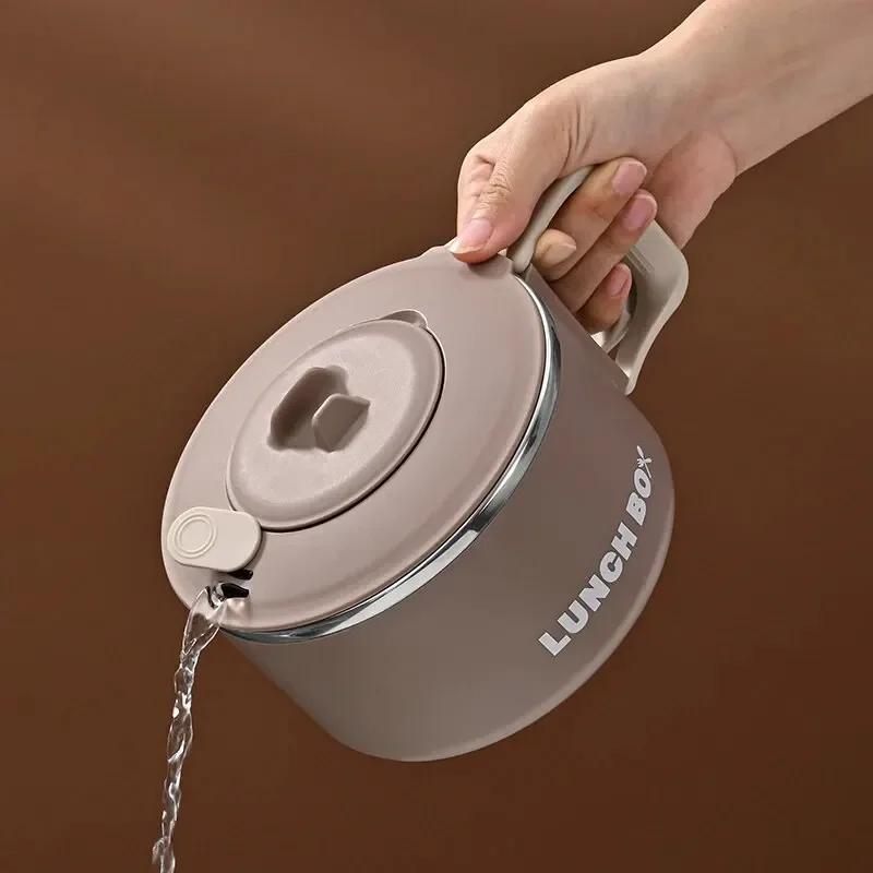 Large Capacity Lunch Box  Instant Noodles Soup Bowl Kitchen Tableware Ramen Bowl With Lid Fruit Salad Rice 304 Stainless Steel