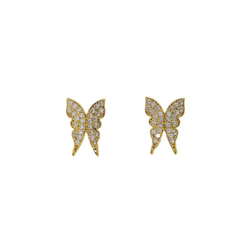 Mori Super Fairy Advanced Sense Full Of Diamonds Small Butterfly Stud Earrings Fashion Light Luxury Personality Versatile