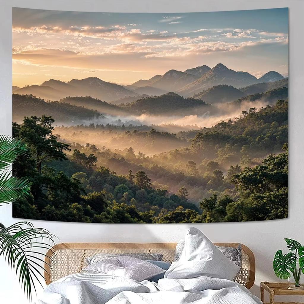 Zussun Natural Forest Tapestry Green Tree Wall Tapestry Bedroom Aesthetic Plant Stream Pool Landscape Small Tapestry Wall Hangin