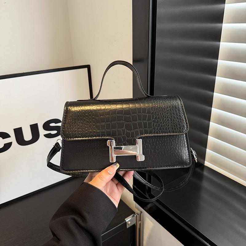 2025 New Crocodile Print Handbag Simple and Fashionable Small Square Bag French Stone Pattern Crossbody Bag Trendy Women's Bag