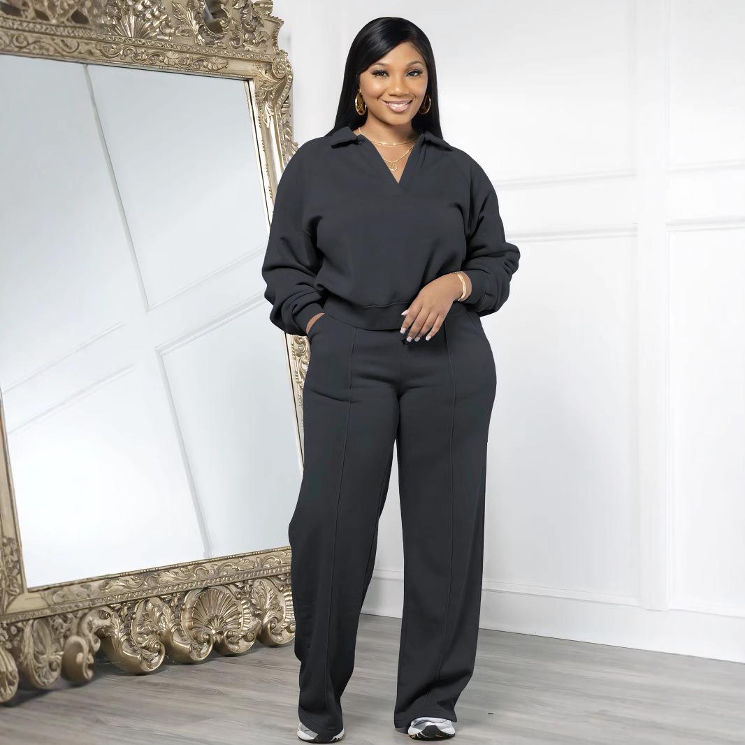 

Модный полосатый женский комплект с V-образным вырезом и длинными рукавами, толстовка и спортивные штаны, спортивный костюм, зимний комплект из двух предметов XS чёрный