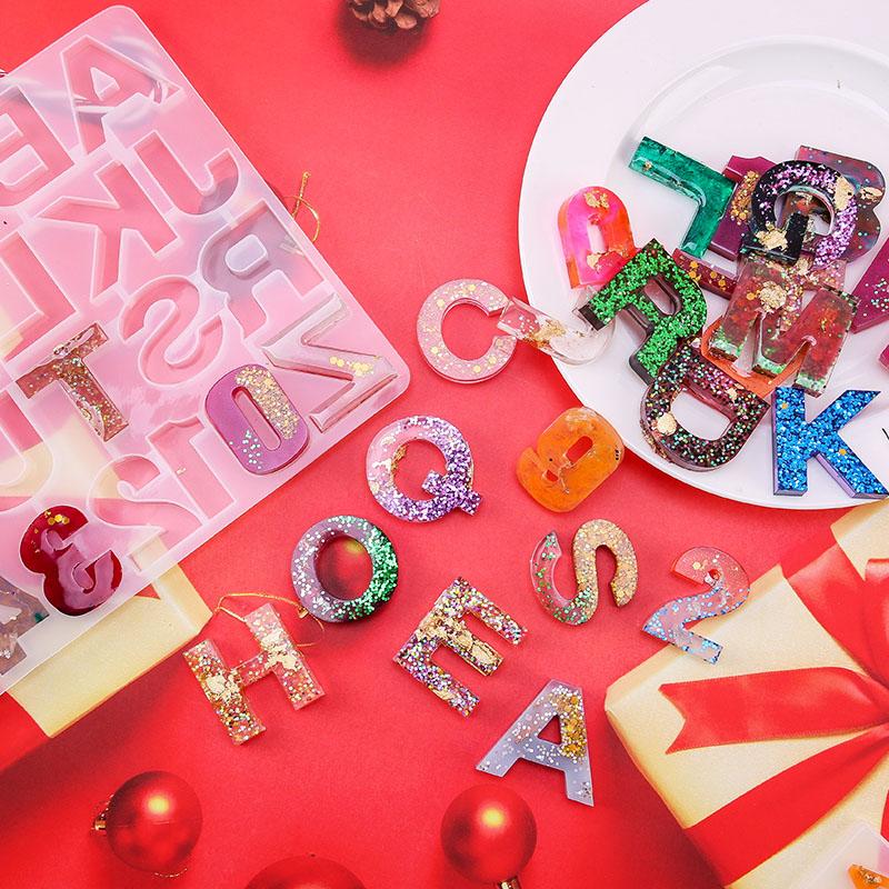 Alphabet Epoxy Resin Mold Kit Ornament Backward Letter Resin Silicone Mold Drill Number Mould For Keychain Making Jewelry DIY
