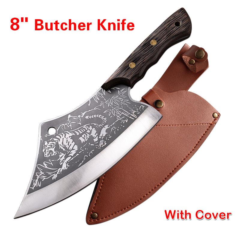 Carbon Steel Kitchen Knives Wooden Handle Cleaver Slicing Knife Hand Forged Blade Butcher Boning Knife Wood Handle Chef Knife