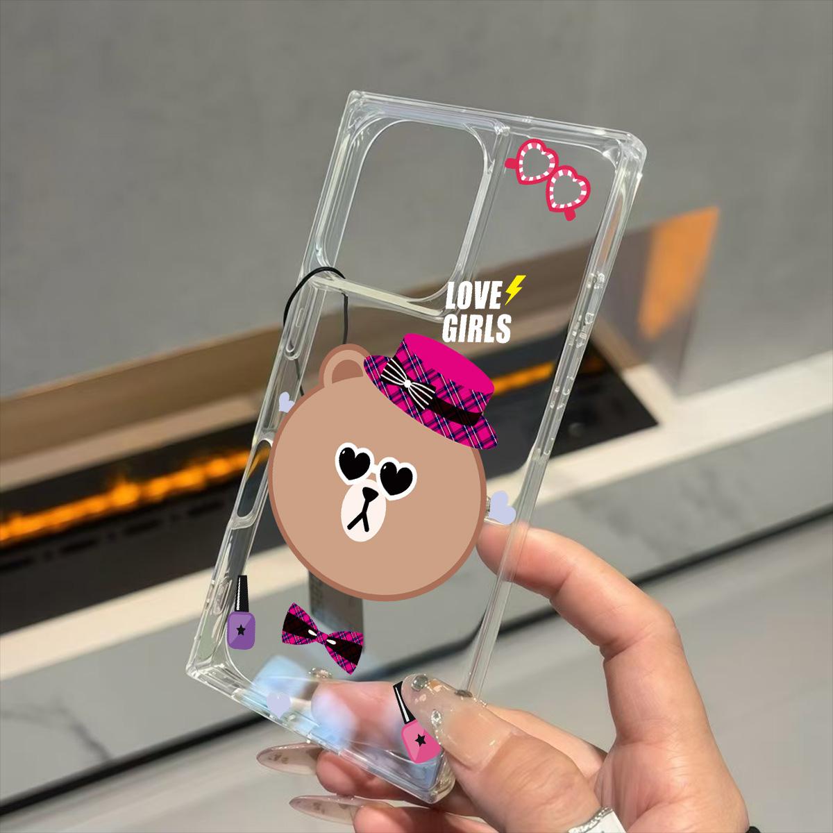 

Clear Square Back Tube Case Protection For iPhone 16 ProMax 15 Plus 13 11 14 Pro Max 12 Anti-Oxygen,Cool Bear Pattern Casing iphone 16