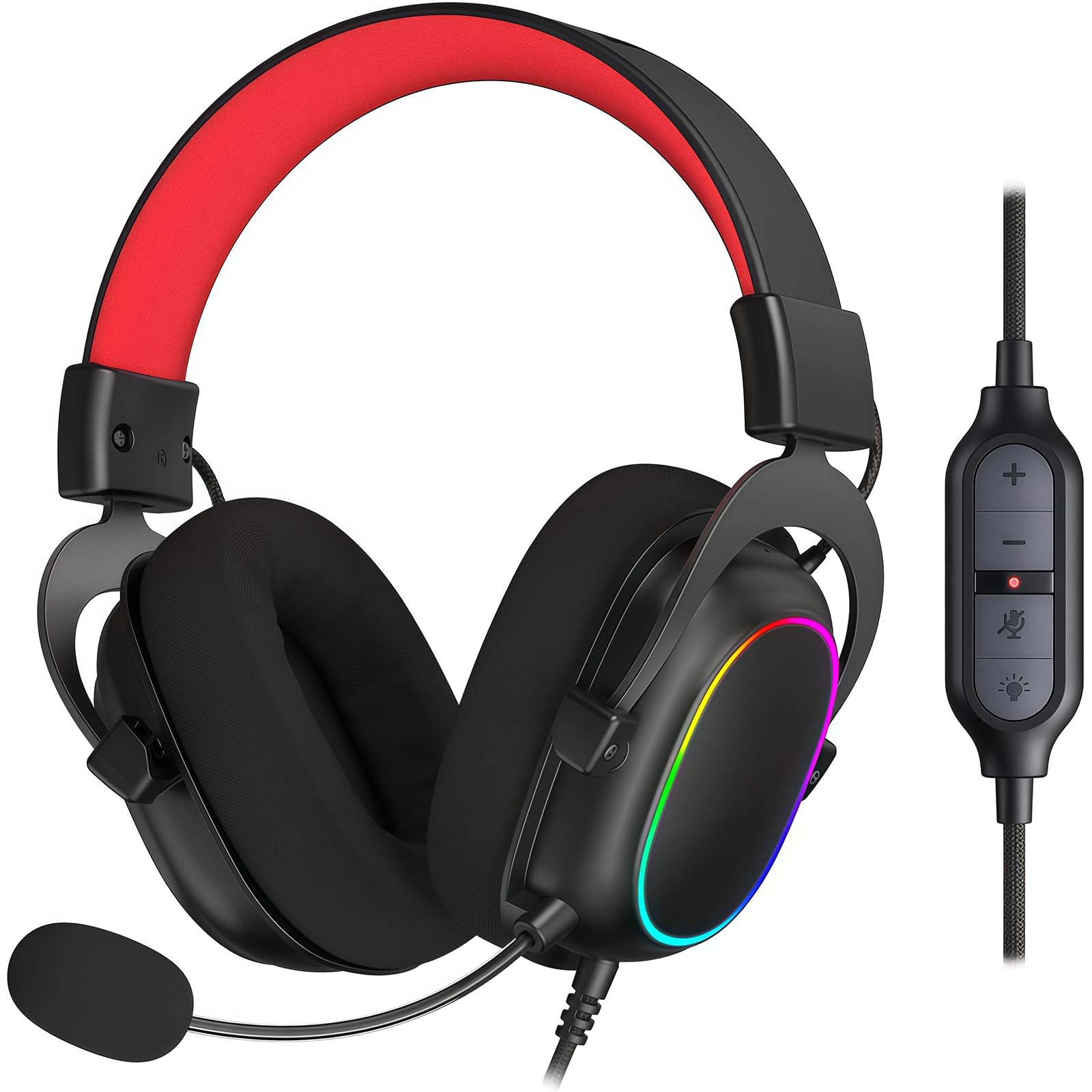 

H510 RGB Wired Gaming Headset Surround Sound 53mm Audio Drivers with Memory Foam Ear Pads and Reliable Fabric Cover Headphones USB Powered with Zeus-X чёрный