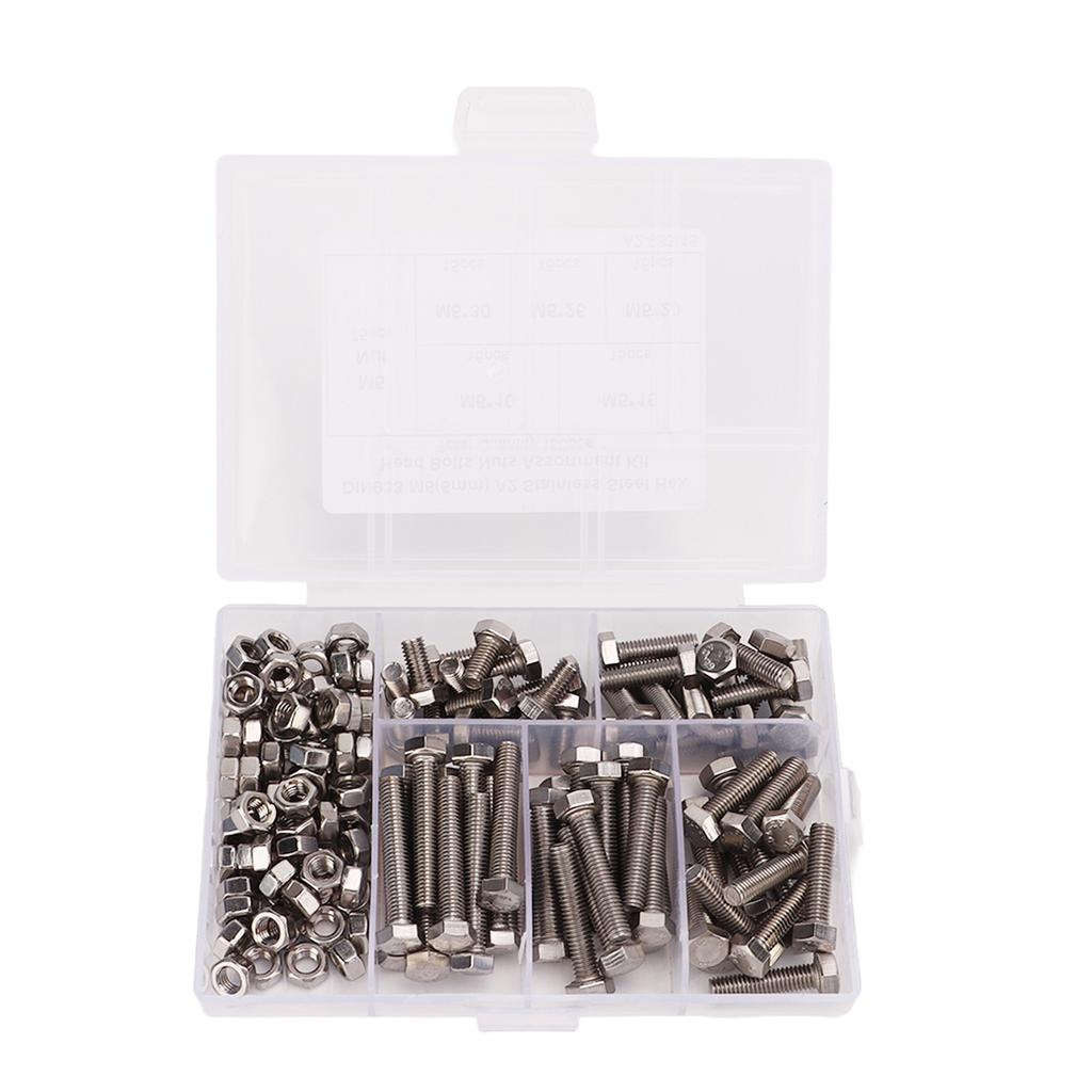 Set Fixare Șurub M5 Oțel Inoxidabil 304 Șuruburi Hexagonale și Piulițe Kit Asortat cu Cutie de Depozitare