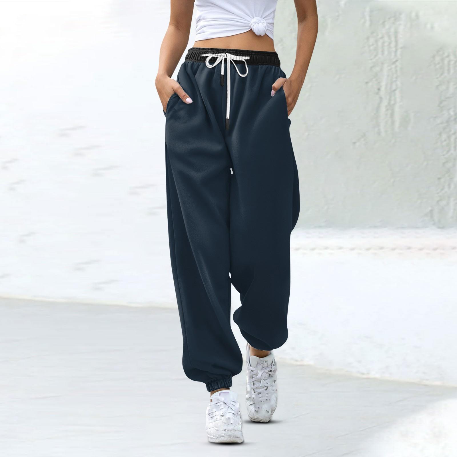 

Женские модные спортивные повседневные спортивные штаны с карманами на шнурке и в тон XXXL тёмно-синий