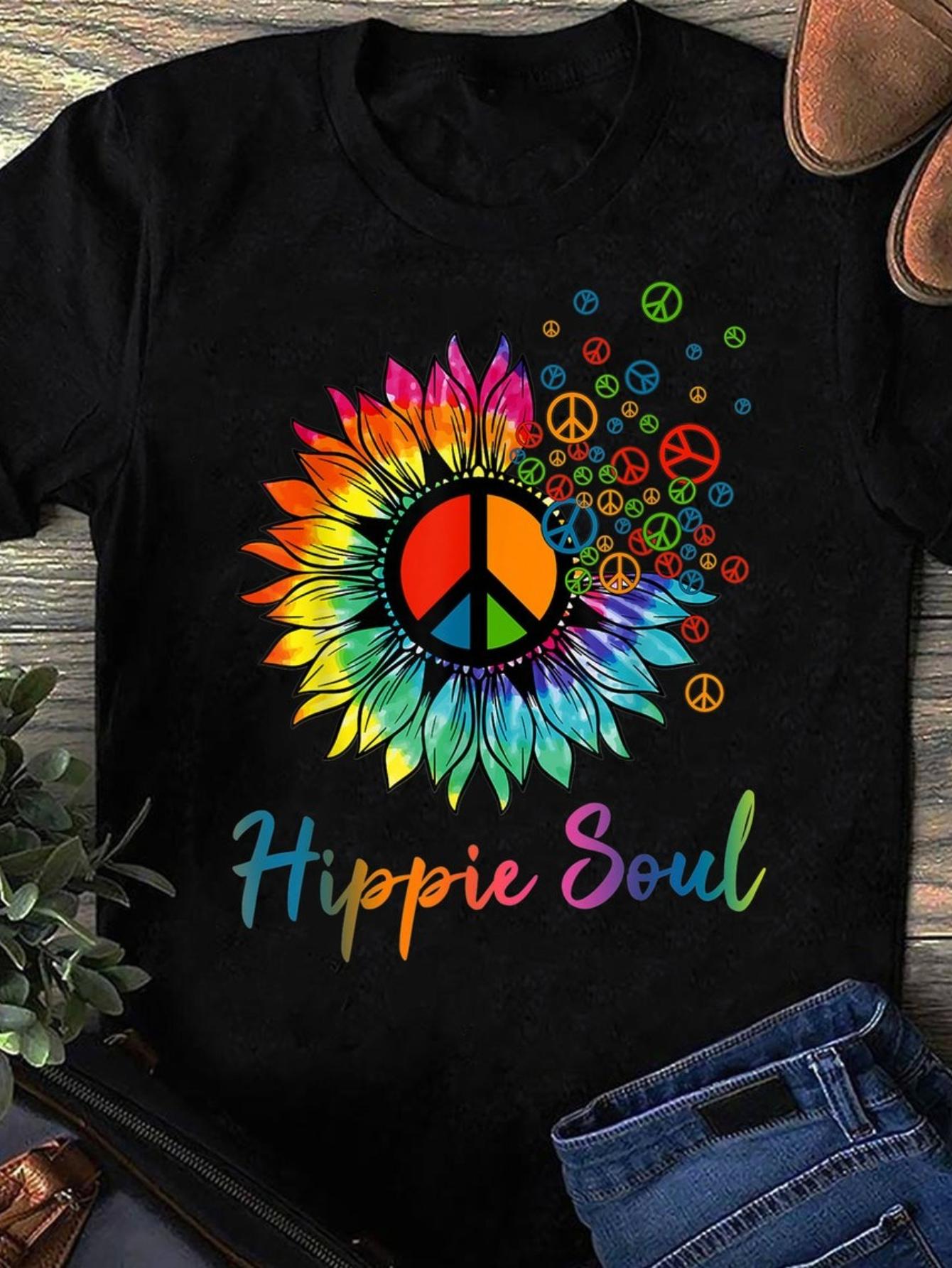 Daisy Peace Symbol Bohemian Spirit Vintage Flower Enthusiasts Tee - Bohemian Top, Soulful Shirt, Peace Tee, Love And Peace, Bohemian Lifestyle S разноцветный