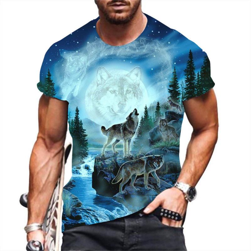 Fashion Men's Crew Neck Short Sleeve 3D Casual Color Printing Casual Short Sleeve Crew Neck T-Shirt