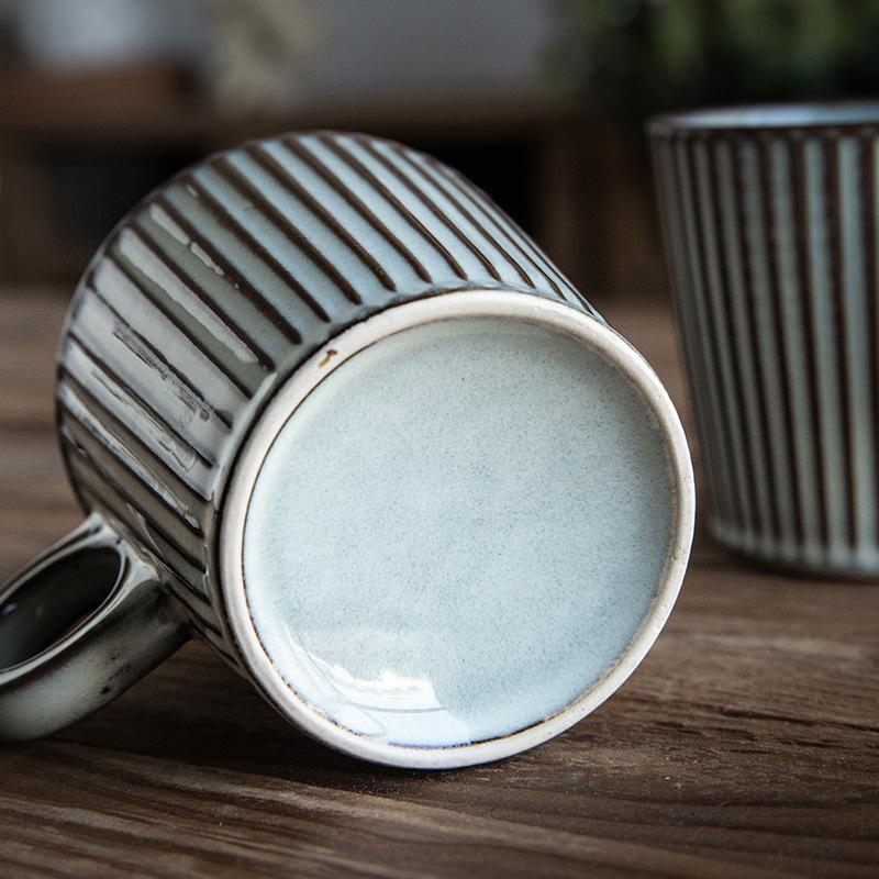 Vintage Relief Striped Retro Ceramic Cup Latte Coffee Cup 300Ml Kiln Glaze Cup