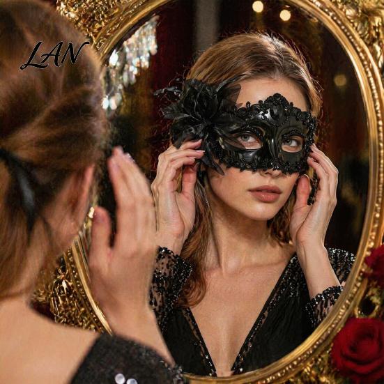 Mesh Flower Mask Half Face Masquerade for Women, Rhinestone Venetian Evening Party Mask, Costumes Accessory Halloween Carnival Prom Ball