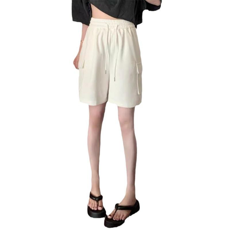 

Розовые спортивные шорты-карго, женские летние, эластичный пояс, дизайн Sense Niche, свободные, прямые, широкие, повседневные брюки XL белый