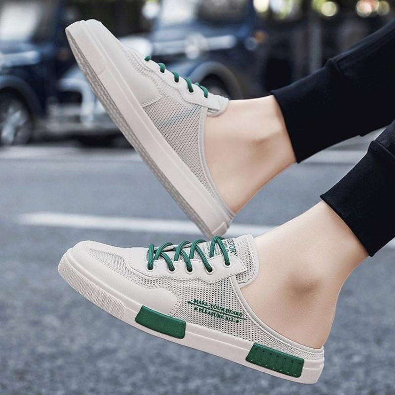 Pánské poloviční pantofle, duté pánské vulkanizované boty, nazouvací pánské boty, síťované ploché tenisky, prodyšné letní sportovní boty