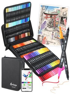 Color Pen Set 120 Colors Water-Based Pens Dual Tip Fine and Broad Tip Watercolor Brush Art Markers Durable Quick Dry for Illustration Sketch Doodling