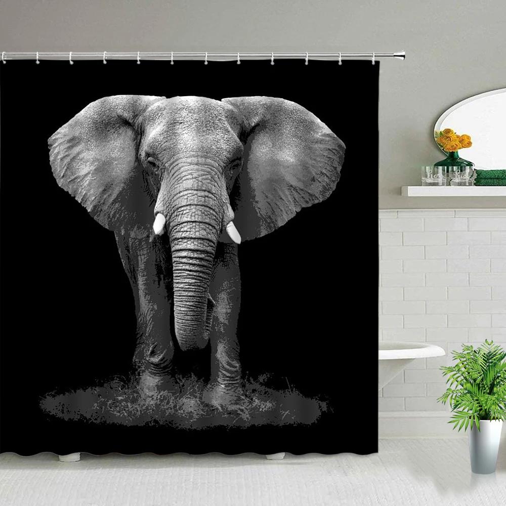 Funny Elephant Shower Curtain Bathroom Set with Hooks Animal Polyester Bath Curtains Cute Kid Child Room Decor Hanging Cloth