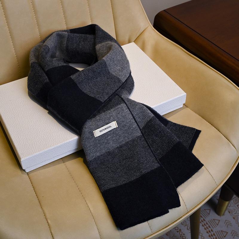 Striped Scarf Men's Father Men's Winter Pure Wool Thickened Medium and Old 2025 People's Scarf Elderly Scarf