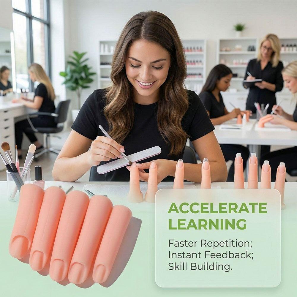 5Pcs/Set Display Stand Silicone Practice Fingers Silicone Nail Art Practice Hand  Manicure Training