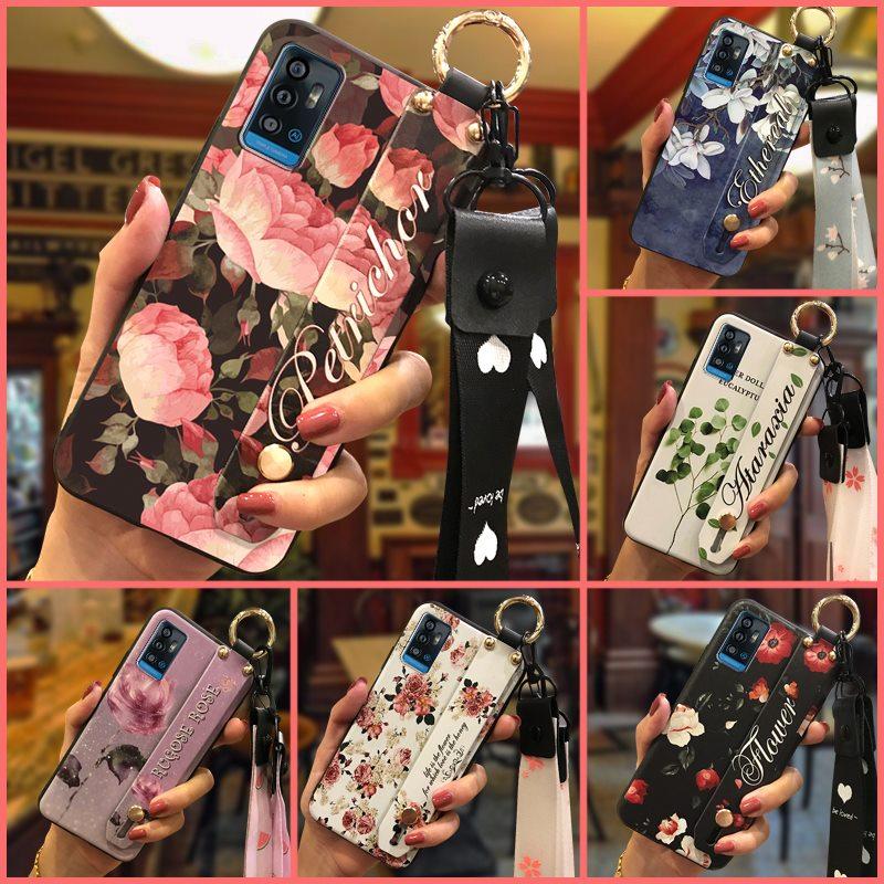 Kickstand Durable Phone Case For ZTE Blade A71/Optus X Swift 5G Back Cover Soft case Flower Fashion Design Lanyard Ring