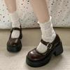 Thick Bottom Mary Zhao High Heels Women's 2025 Spring Autumn Shallow Ruched Preppy Style Student Shoes Leather Shoes