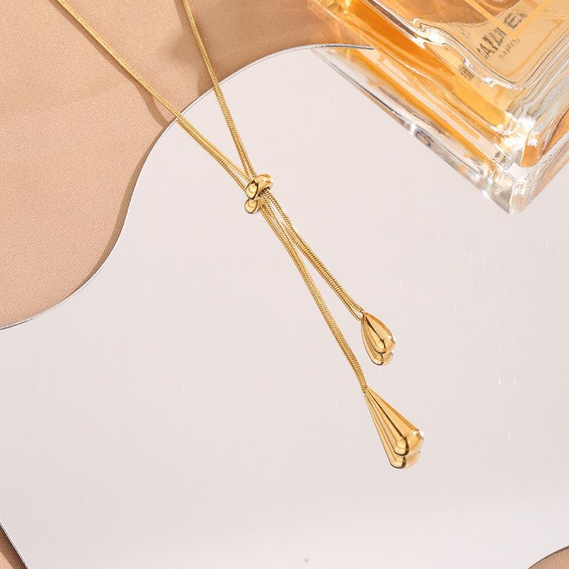 Women's Adjustable Tassel Jewelry Set: Korean Water Drop Titanium Steel Earrings & Non-Fading Clavicle Chain
