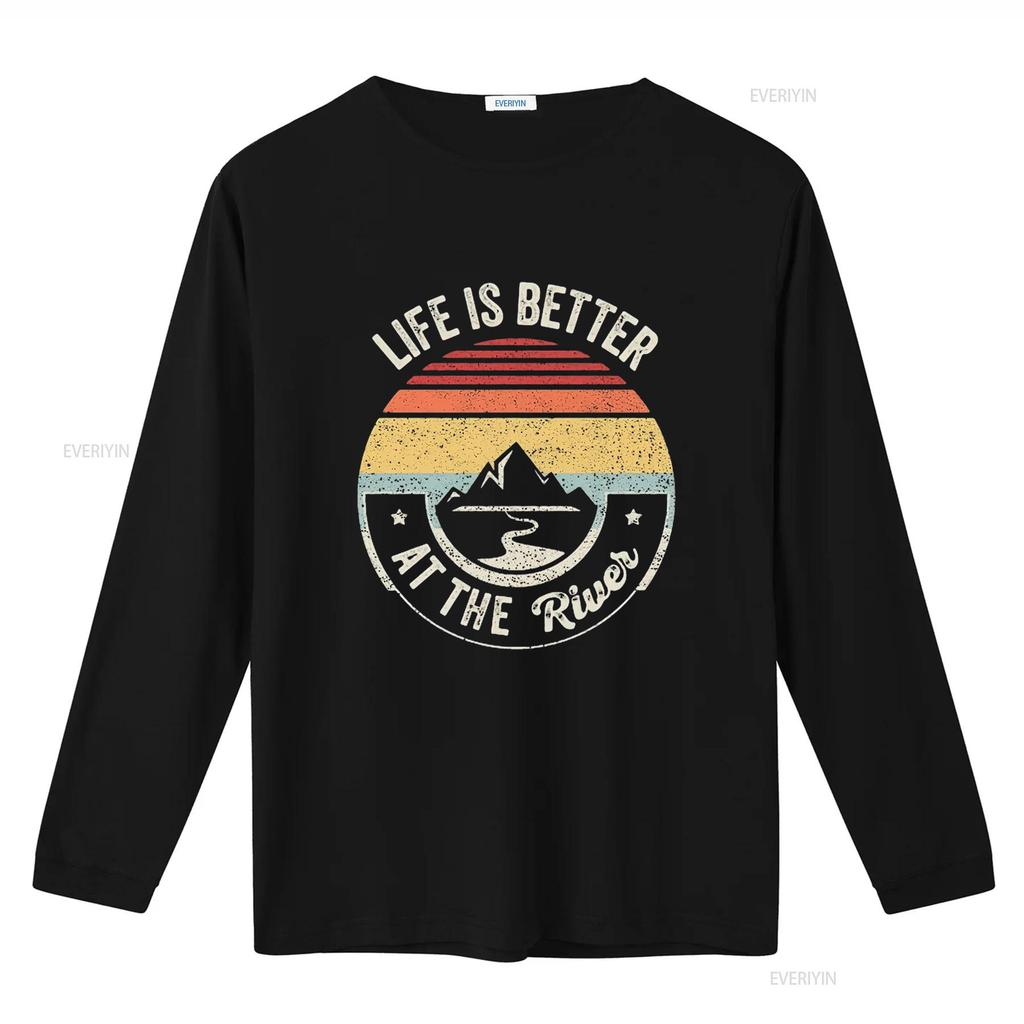 Mens River Floating Retro Life Is Better At The Camping  T Shirt Black X Large vintage Washed fashion Stretched Unisex Soft