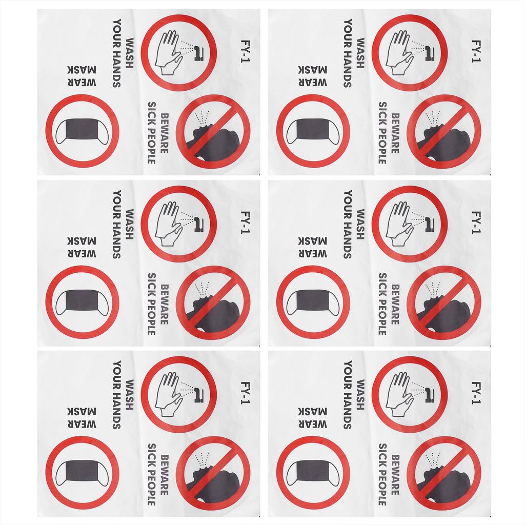 6PCS Caution Notice English Reminder Slogan Wall Sticker Sign for Hospital Company School
