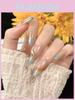 Handmade Ice Transparent Marble Pattern Nail Stickers With Long Style Removable Forest Mist Color For Women