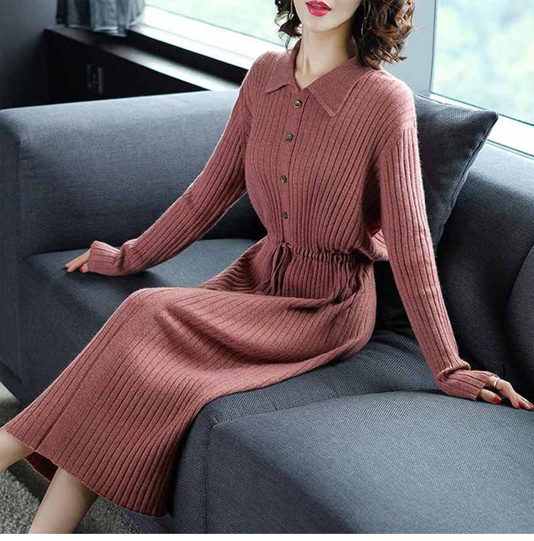 Autumn Knitted Dresses, Waist-length Skirts, Thin, Light, Mature Temperament, Mid-length Knitwear
