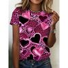 Summer Leopard Heart 3D Print T-Shirts Fashion Women's Round Neck Short Sleeve T Shirt Tees Harajuku Tops Female Clothing