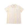 Takihyo EDWIN Short Sleeve Pajama Cotton Soccer Check and Stripe Short Cropped Shirt Yellow Women's Set, Blend, Pattern, Open-Front, Sleeves, Pants,